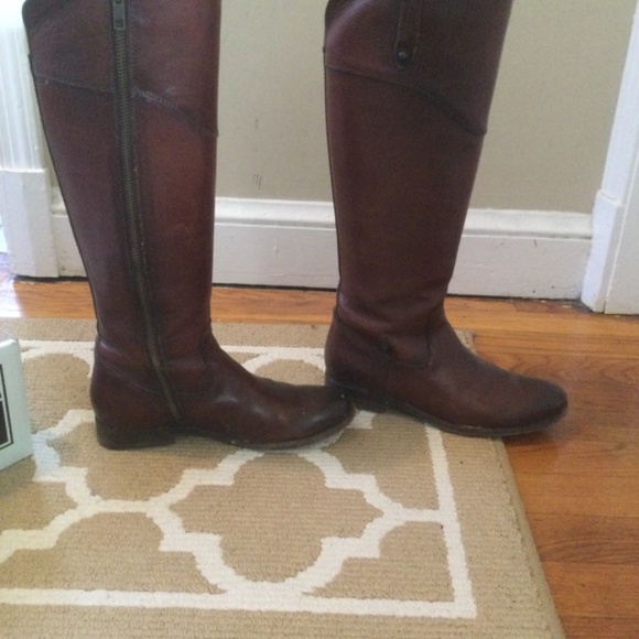Frye Melissa Tab Tall Flat Boots in Redwood Color 6.5 - Picture 3 of 7
